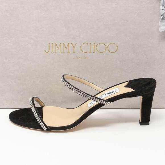 Jimmy Choo Brea 65 Black Suede Crystal Heels Size 39 EU (9 US) - Picture 3 of 11